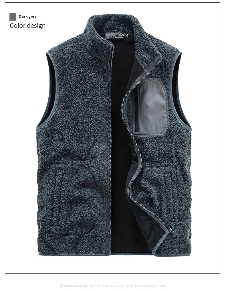 Title 12, Mens Casual Simple Solid Color Teddy Velvet Ve...