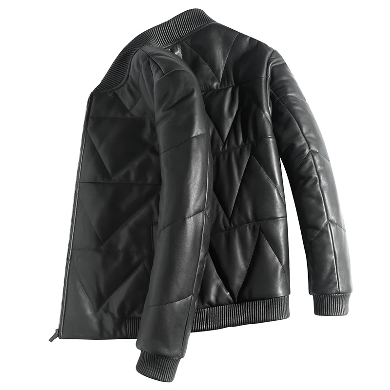 Casaco de couro com forro de penas masculino e jaqueta de couro juvenil, aquecimento e elegância para o inverno, ideal para jovens e adultos. — foto 9