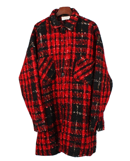 Camicia lunga a quadri in lana con fili d'oro, stile hipster da strada, maniche lunghe, per un look trendy e alla moda. — foto 12
