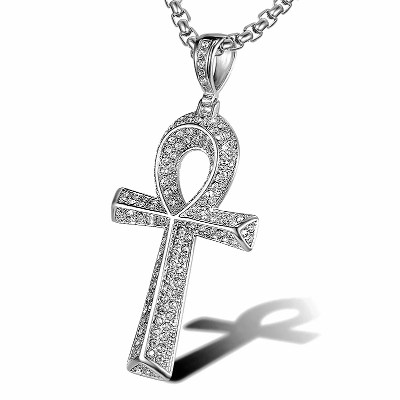 Colar pingente de cruz Ankh egípcio masculino com corrente de aço inoxidável. Símbolo de vida eterna. Elegância e significado. — foto 2