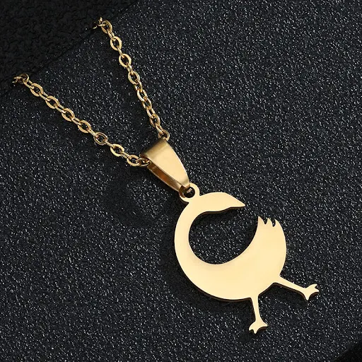 Title 6, Colar feminino de aço inoxidável dourado — Bele...
