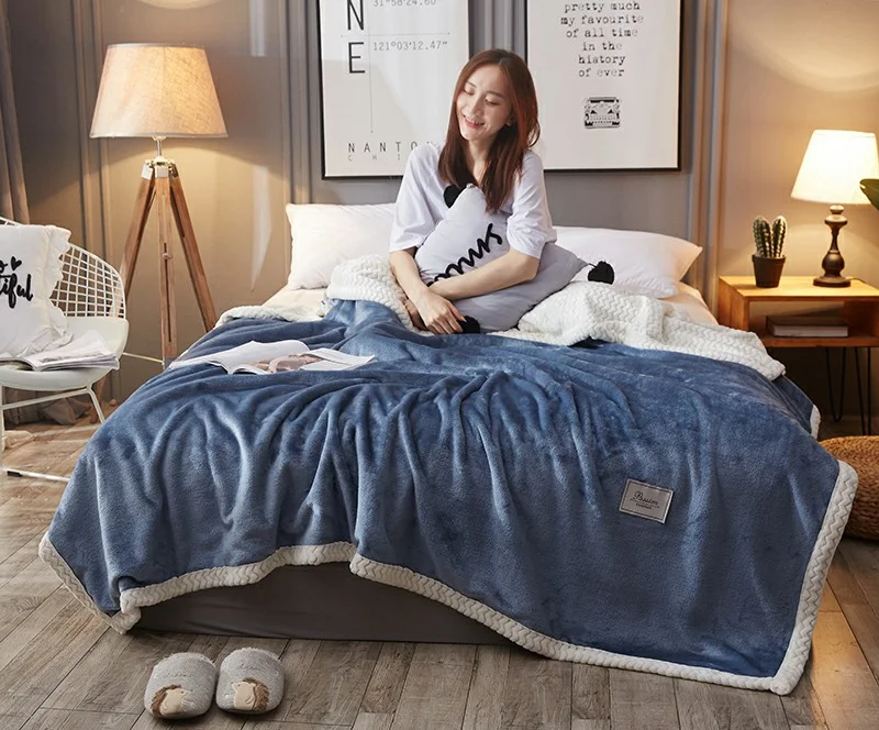 Title 4, Double layer thickened coral fleece blanket for...
