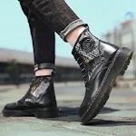 Lederen Martin Boots voor Heren Duurzaam en Stijlvol Ideaal voor Werk en Vrije Tijd Biedt Langdurig Comfort en Klassiek Design. — foto 4