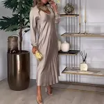 Ladies New V-neck Long Sleeve Autumn Solid Color Dress. A comfortable and stylish dress perfect for cooler days and vers — photo 7