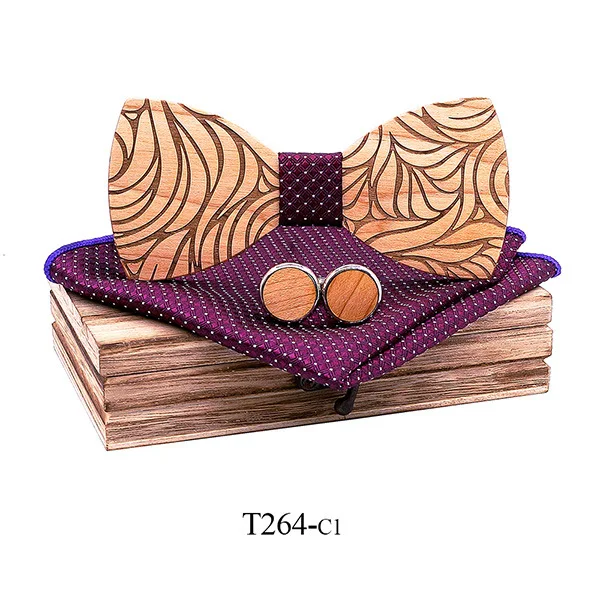 Solid Wood Wooden Suit Broken Flower Pattern Bow Tie. A stylish wooden accessory for suits. Ideal for special occasions — photo 1