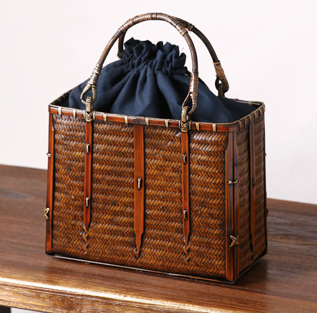 Title 2, Bamboo Woven Storage Bag Antique Literary Ladie...