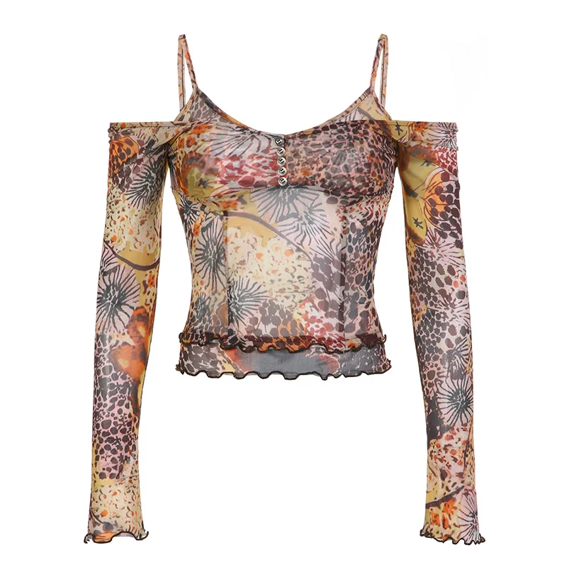 Title 3, T-shirt donna trendy con mesh vintage, bordo on...