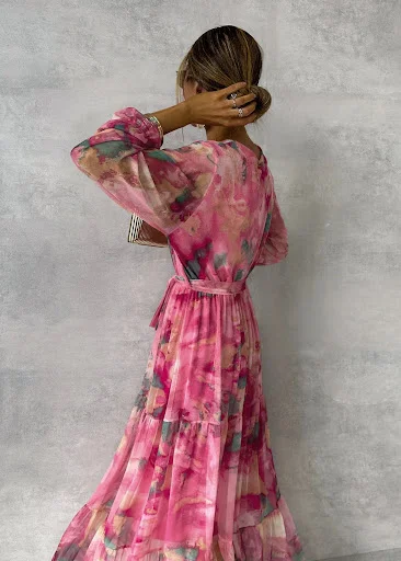 Title 6, Elegant Drawstring Patchwork Big Swing Chiffon ...