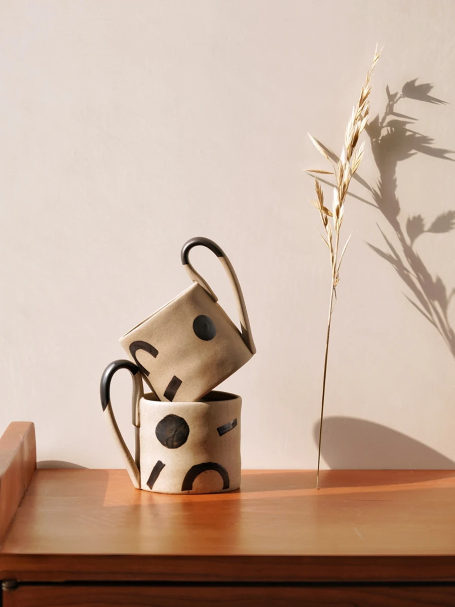 Handmade Ceramic Curling Iron Mug 380ml Geometric Pattern Milk Cup. Enjoy your favorite beverages with this stylish and — photo 5