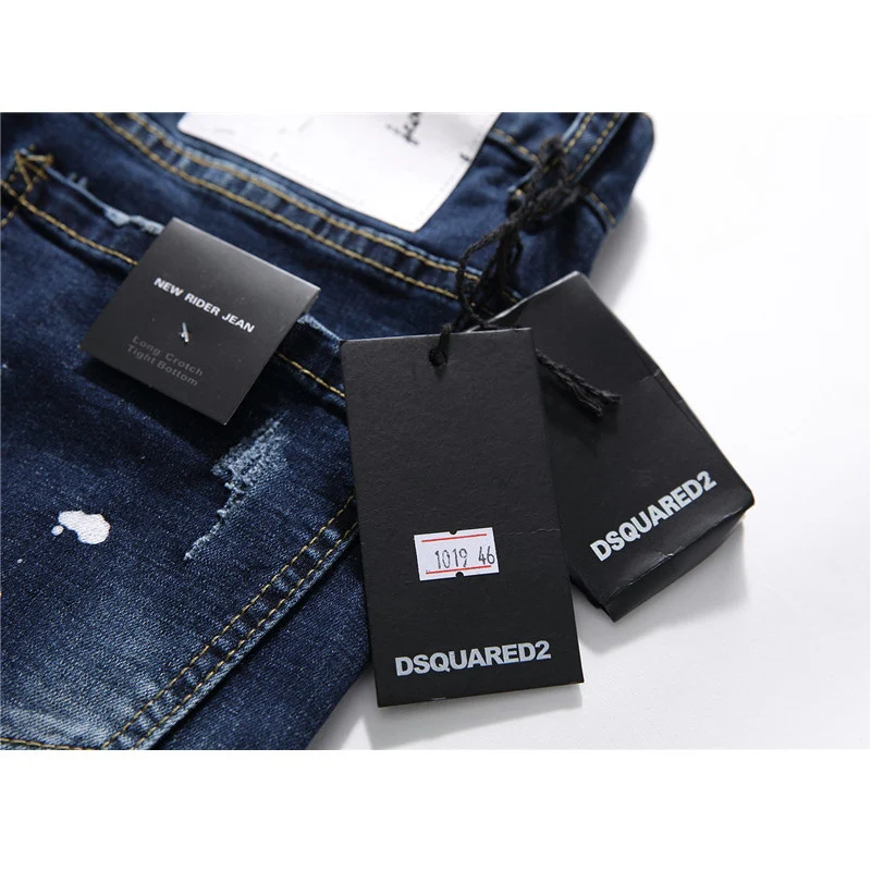 Calças jeans D2 masculinas slim, calças de ganga com zíper e buracos azuis, estilo lápis, perfeitas para um visual moderno e confortável para homens. — foto 7