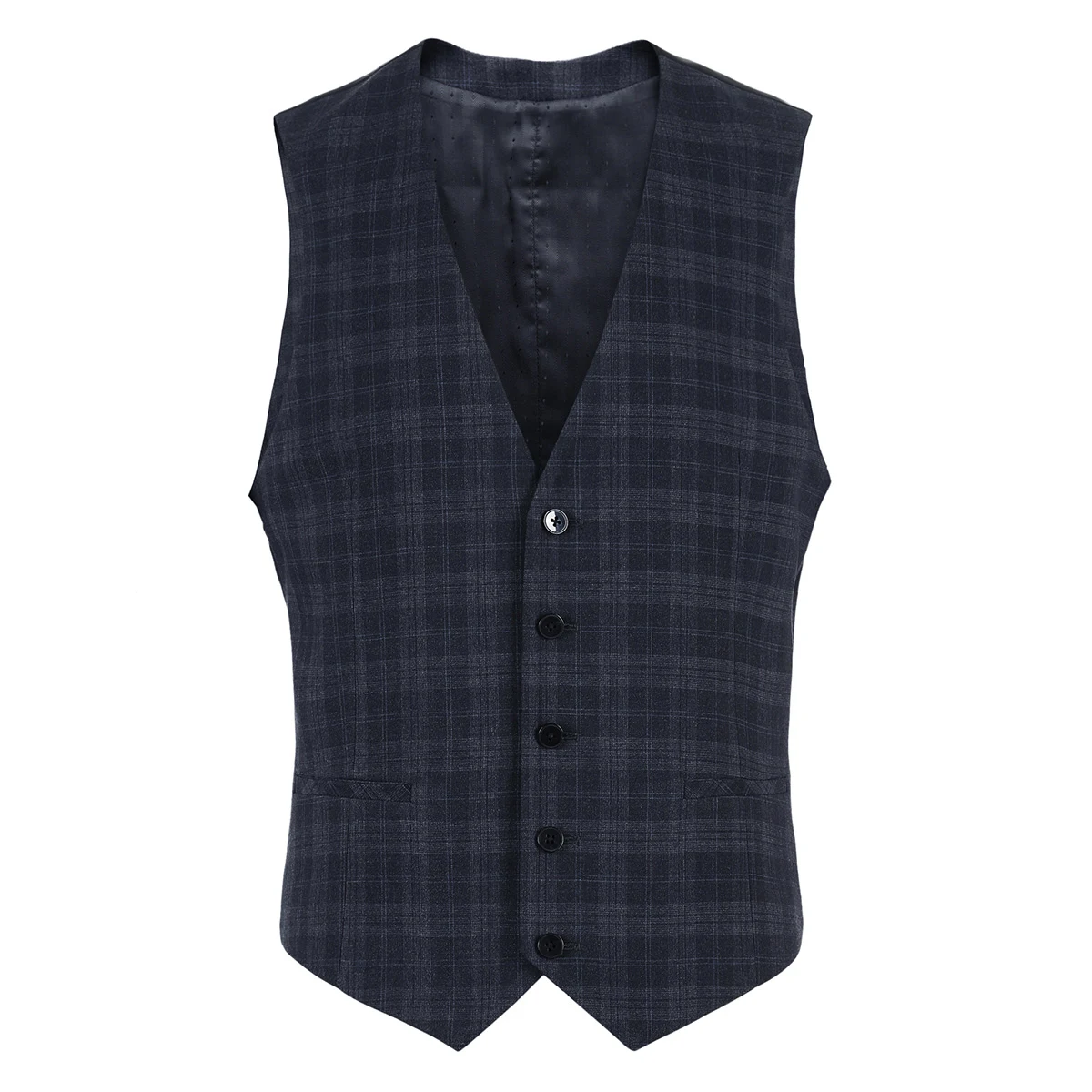 Colete de terno xadrez escuro masculino Sofisticação e estilo para o homem moderno Perfeito para eventos formais e informais Combine com ternos e looks casuais — foto 5