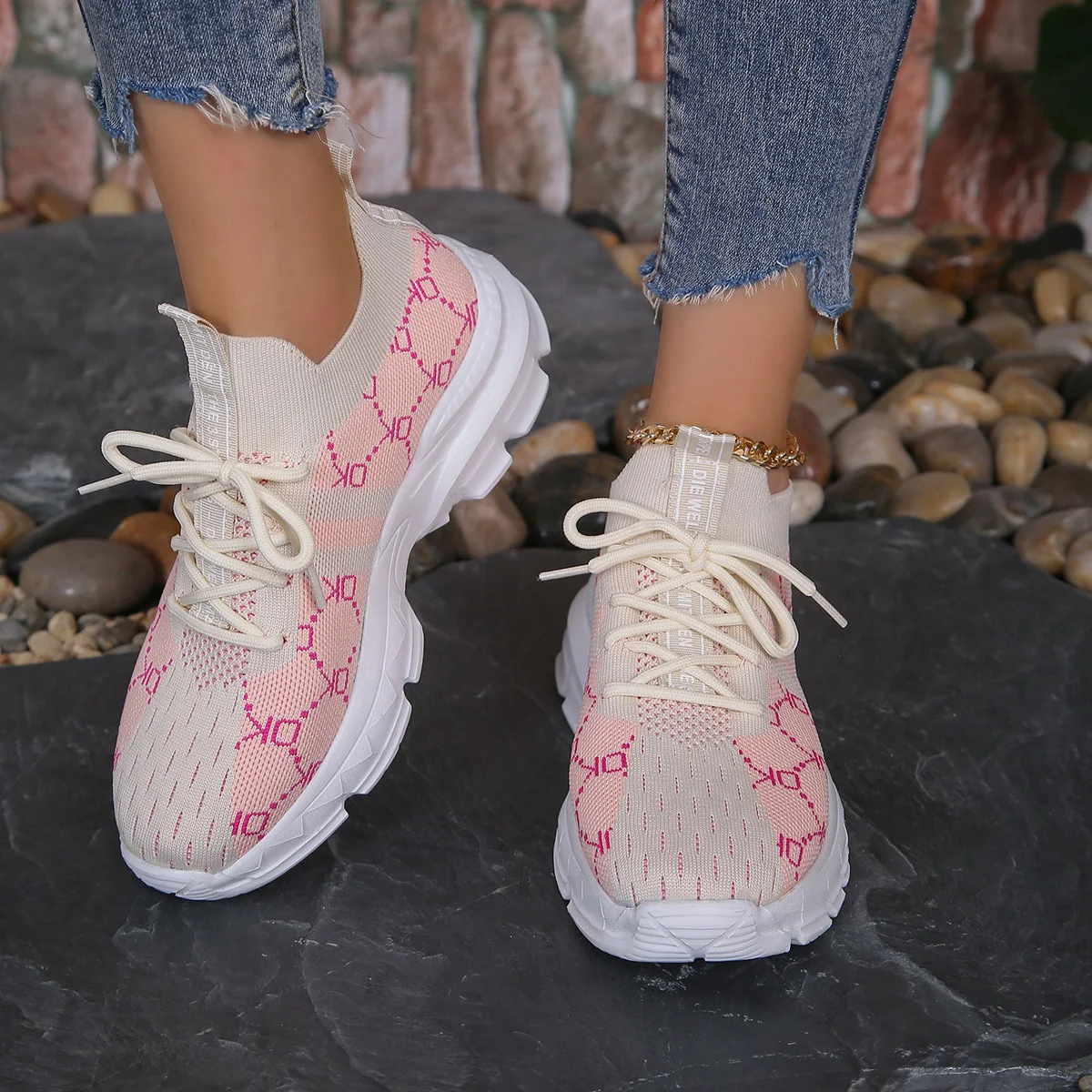 Women's Breathable Canvas Sneakers Mesh Lace Up Flat Shoes Fashion Casual Lightweight Running Sports Shoes. — photo 3