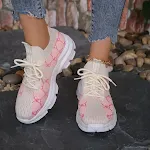 Women's Breathable Canvas Sneakers Mesh Lace Up Flat Shoes Fashion Casual Lightweight Running Sports Shoes. — photo 3