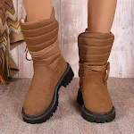 New Chunky Heel Mid-tube Snow Boots Winter Warm Fleece Boot With Lace-up Design Fashion Casual Shoes For Women. Stay war — photo 4