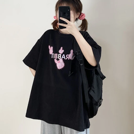 Title 5, Cute Cartoon Print Black Womens Short-sleeved ...