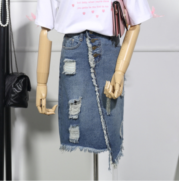 Title 3, Ripped denim skirt summer loose and versatile A...