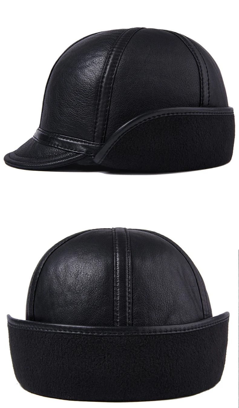 Men's Casual Leather Winter Sheepskin Velvet Thermal Outdoor Hat. Keep warm and stylish with this comfortable winter hat — photo 16