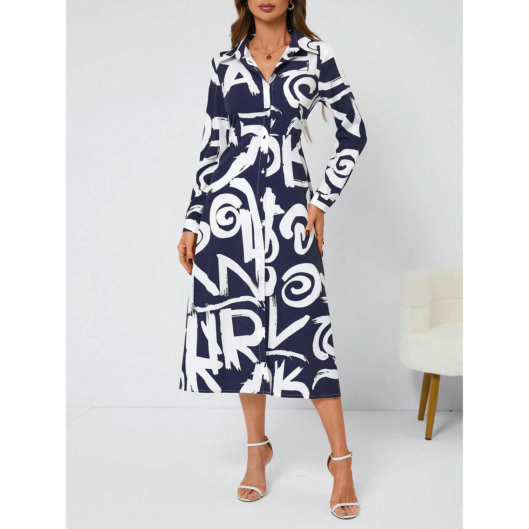 Title 4, High Side Slit Floral Print Long Sleeve Dress
