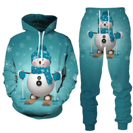 Title 5, Christmas 3D Snowman Printed Hood Pullover Set ...