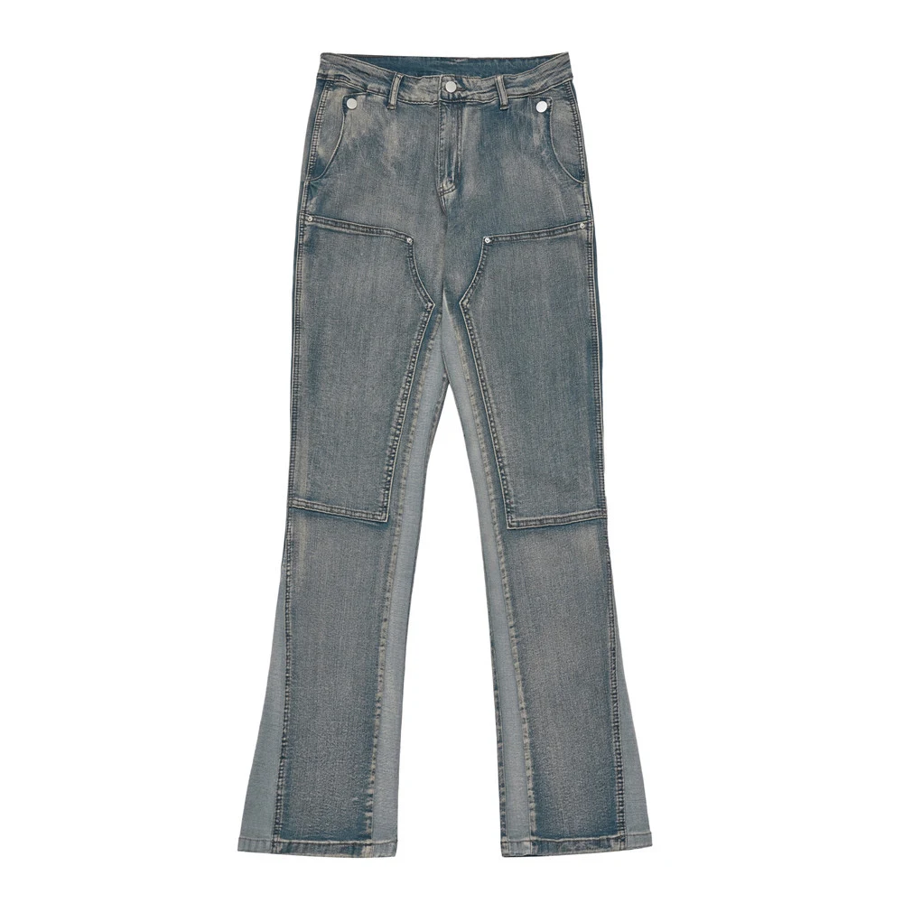 Men's Contrast Splicing Denim Flare Pants. Stylish and comfortable fit for everyday wear. A modern design for a classic, — photo 1