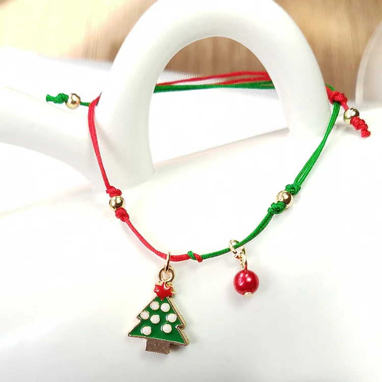 Pulseira Tecida Natal Papai Noel Rena da Neve Árvore de Natal Charmoso Bracelete Festivo Presente Ideal — foto 7