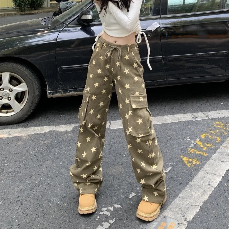 American Vintage Distressed Full Star Yellow Drawstring Trousers. Comfortable and stylish for a casual, modern look. Per — photo 3