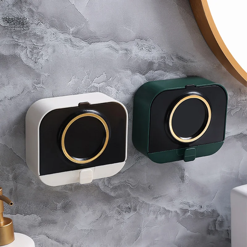 Drain Hole Free Wall Mounted Soap Box With Cover Keeps soap dry and clean, easy to install, stylish design for your bath — photo 5