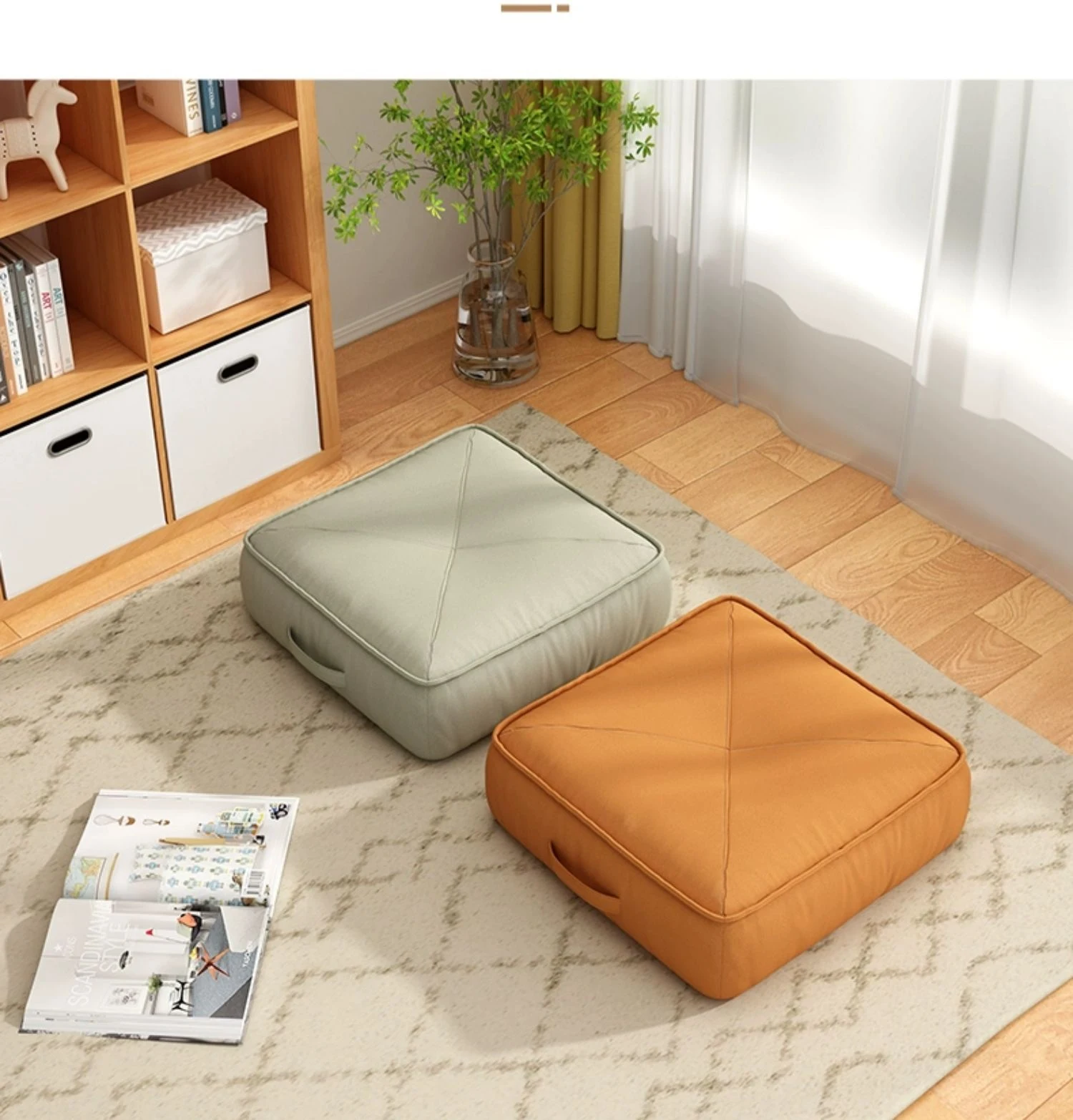 Title 9, Round Cushion Tatami Chair Pad, Thick Fabric Fu...
