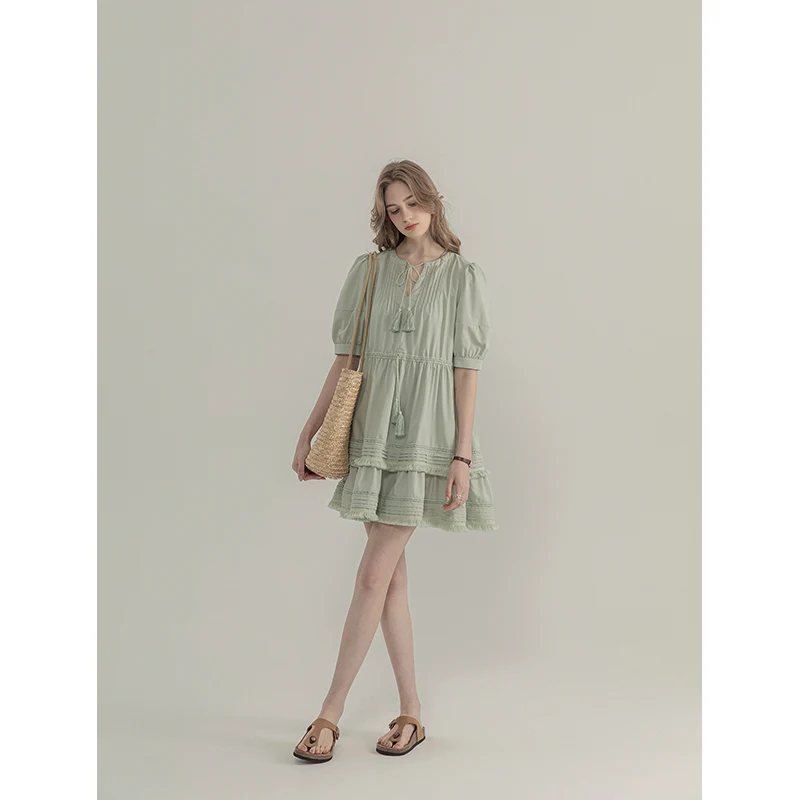 Title 5, French Short Sleeves Round Neck Dress Elegant D...