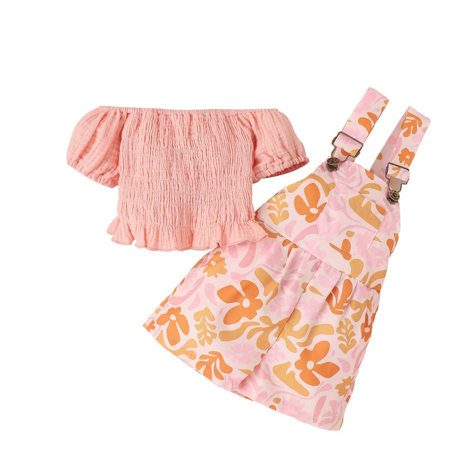 Title 2, Conjunto de shorts com suspensórios, mangas buf...