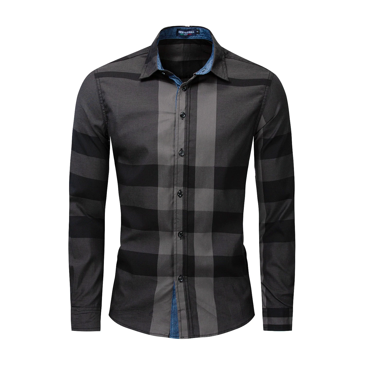 Title 1, Camisa xadrez masculina de manga longa em algod...