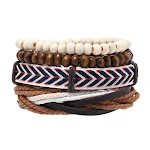 Pulseira retrô masculina de contas de madeira, couro e corda trançada. Um acessório estiloso com miçangas para homens. — foto 5