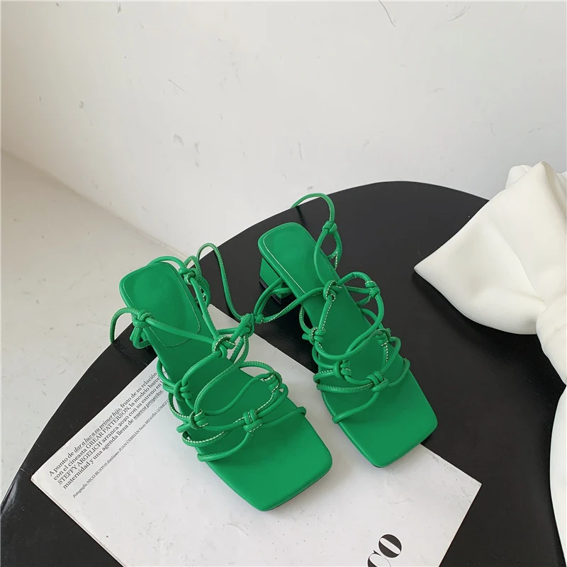 Title 3, Lace-up Thick High-heel Roman Sandals for women...