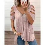 V-neck Zipper Printing Short-sleeved Loose Casual T-shirt Women's Top — photo 5