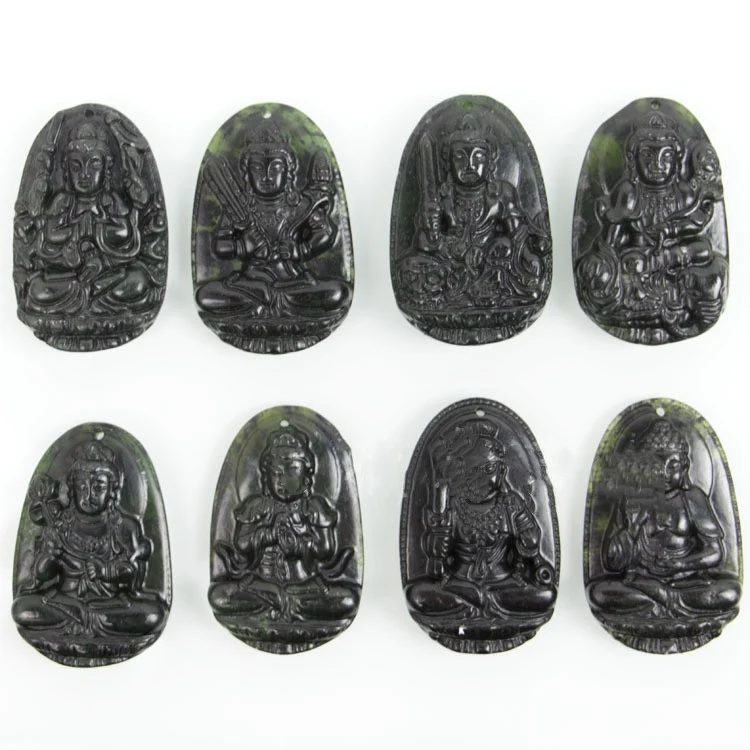 Pingente Buda Guanyin de Jade Verde Escuro Serpentina Jade Preto Verde. Paz, sorte e proteção em sua vida diária. — foto 4