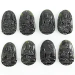 Pingente Buda Guanyin de Jade Verde Escuro Serpentina Jade Preto Verde. Paz, sorte e proteção em sua vida diária. — foto 4