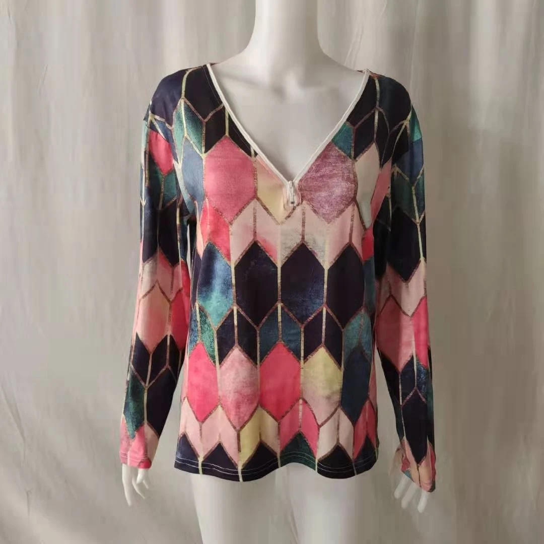 Camiseta de manga comprida com estampa geométrica fashion — foto 2