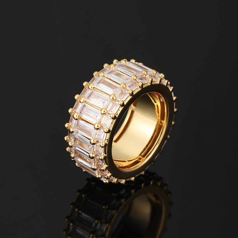 Anel masculino de zircônia quadrada de três fileiras personalizado, moda fashion. Um acessório único e elegante para expressar seu estilo pessoal. — foto 8