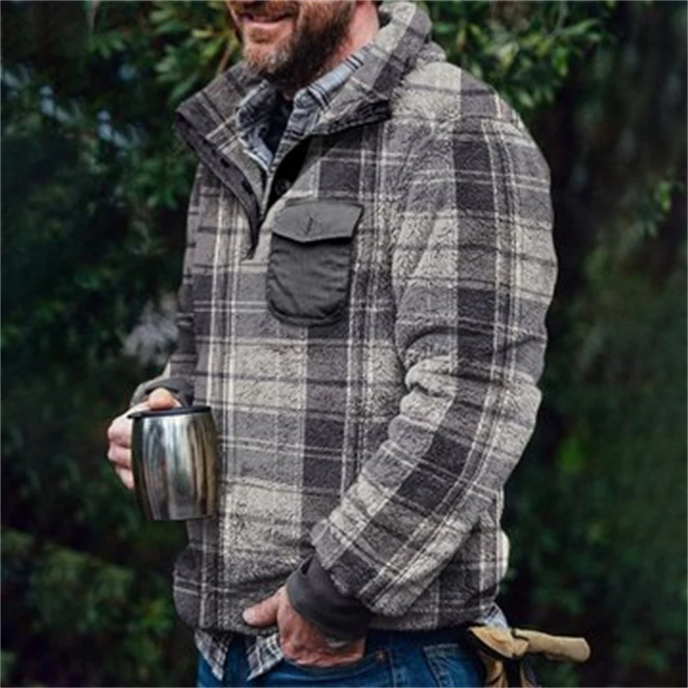 Title 2, Autumn and Winter Casual Button Pocket Flannel ...
