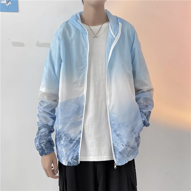 Roupa de proteção solar masculina folgada e casual com gradiente de cor. Perfeita para o verão, oferece conforto e proteção. — foto 3