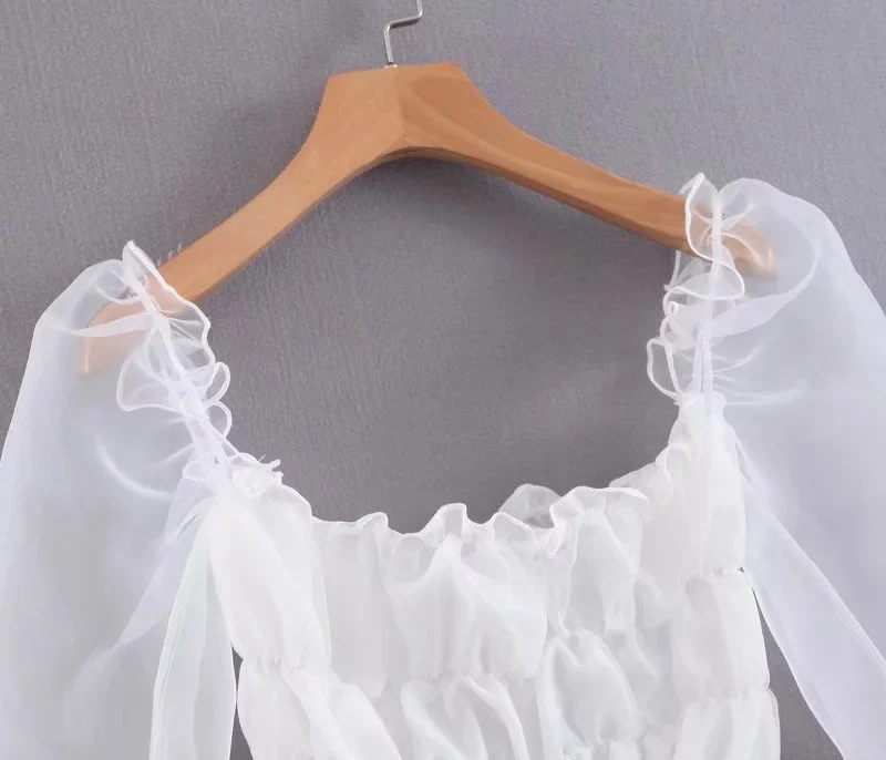 Title 7, Top a maniche a sbuffo in mesh da donna Elegant...