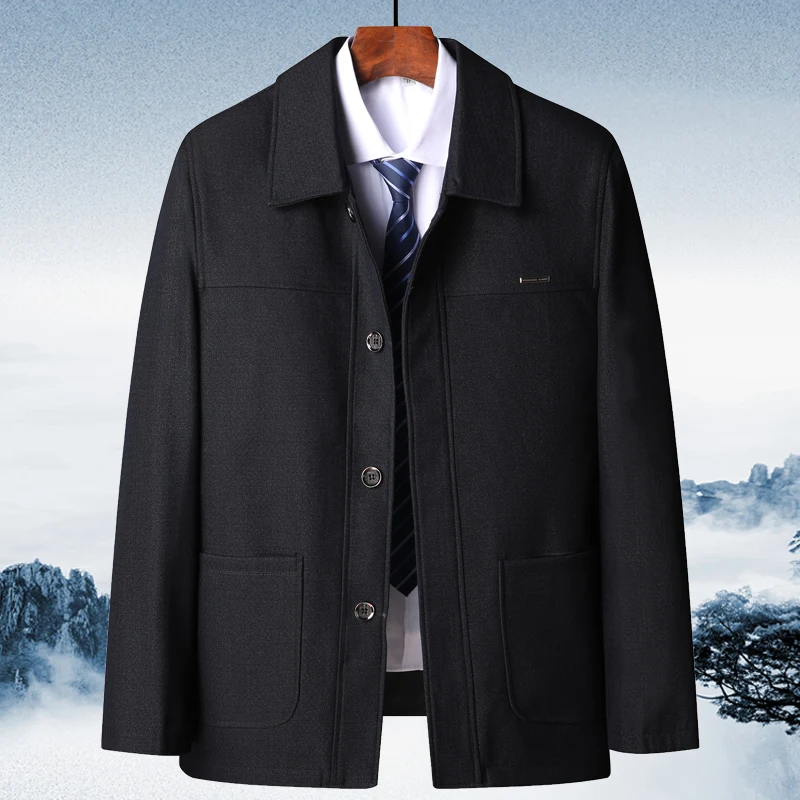 Herbst Herren Jacke Dünnschnitt Mantel Opa Kleidung. Frühling und Herbst Kleidung. Leichter und bequemer Herren Mantel für Übergangszeit. — foto 6