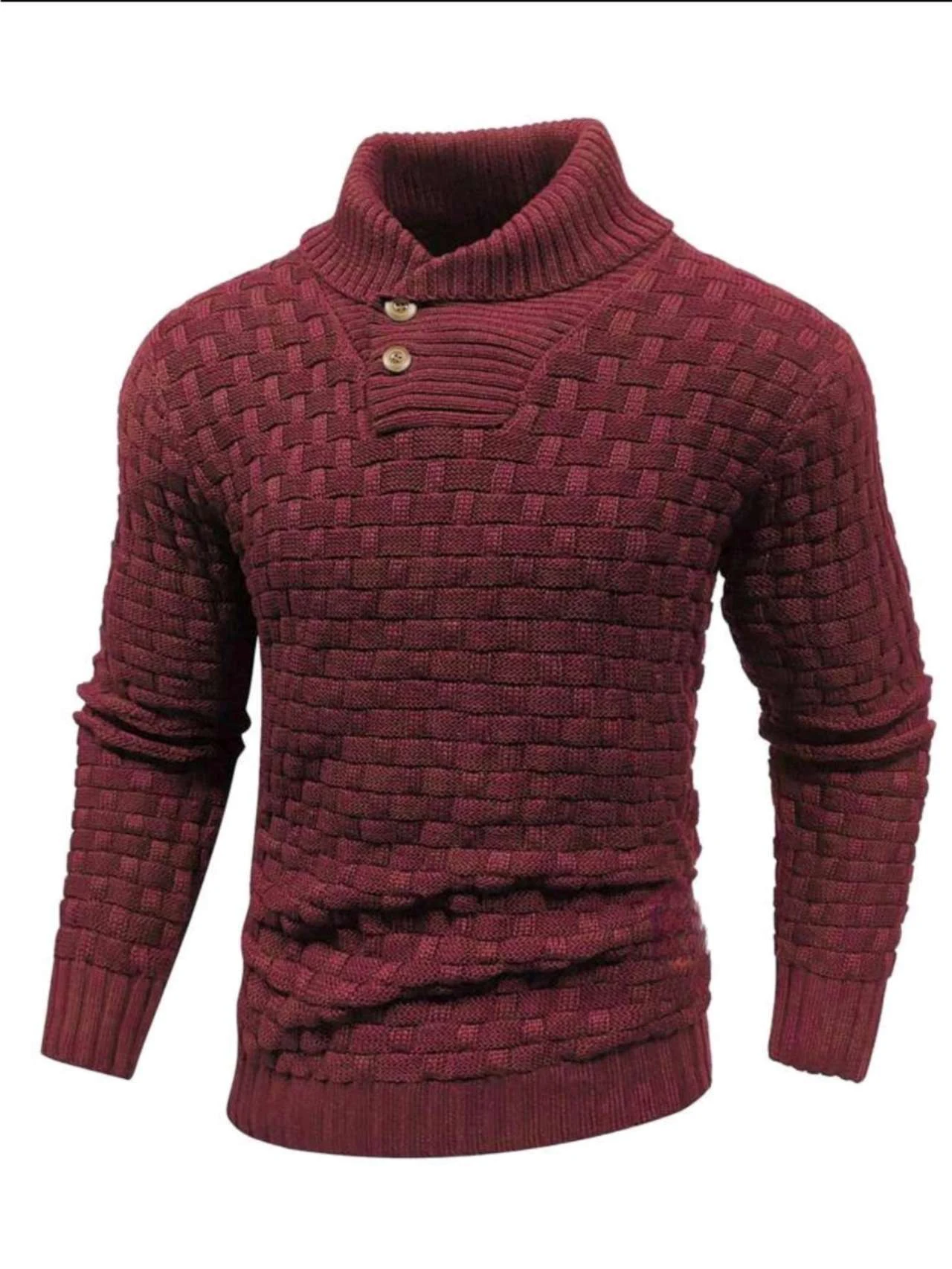Men's Slim Turtleneck Sweater With Button Design, Fashion Casual Solid Color Pullover Top. Stylish and comfortable, perf — photo 9