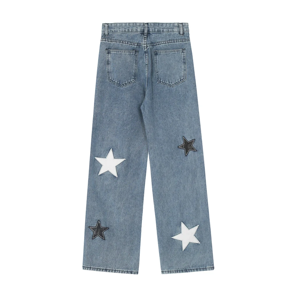 Women's five-pointed star embroidered loose straight jeans. Comfortable, stylish and perfect for everyday casual wear. — photo 7