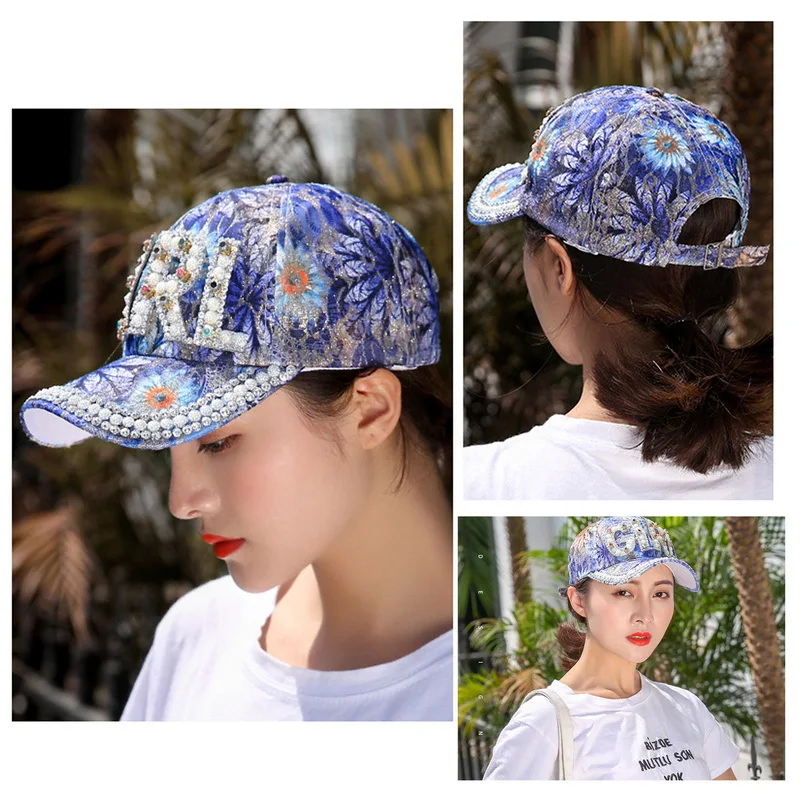 Title 2, Sequined Diamond Baseball Cap with Letter Desig...