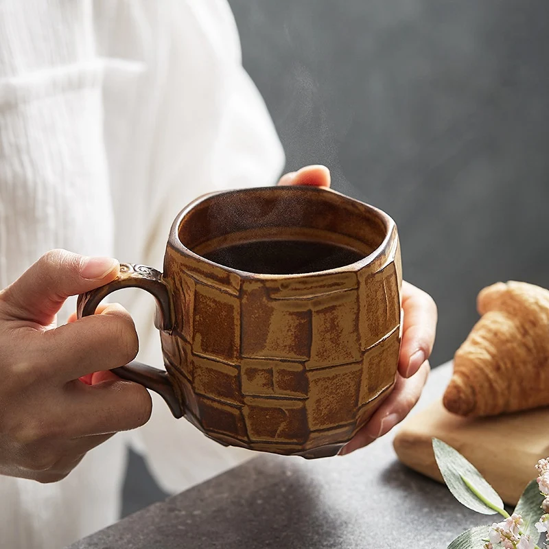 Japanese Retro Stoneware Coffee Color Large Size Milk Breakfast Cup. Enjoy your morning drinks in style. Perfect for mil — photo 5