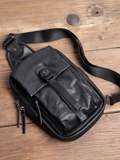 Title 3, Bolso pequeño de pecho para hombre, cuero genui...