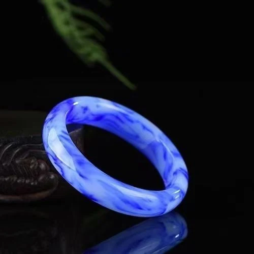 Pulseira de Jade Hetian Xinjiang natural, azul e branca com flores. Desfrute da beleza e serenidade do jade autêntico. Elegância atemporal. — foto 12