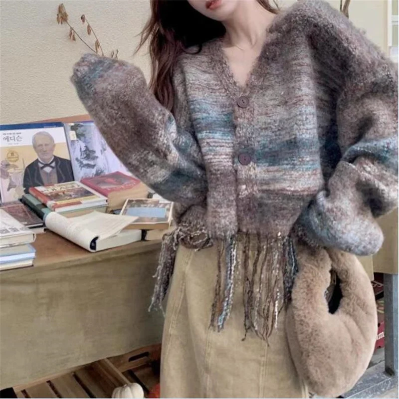 Title 3, French Gradient Tassel V-neck Sweater Coat for ...