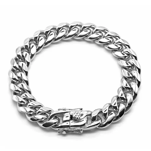 Title 3, Pulseira Cubana Masculina Aço Titânio Banhado a...